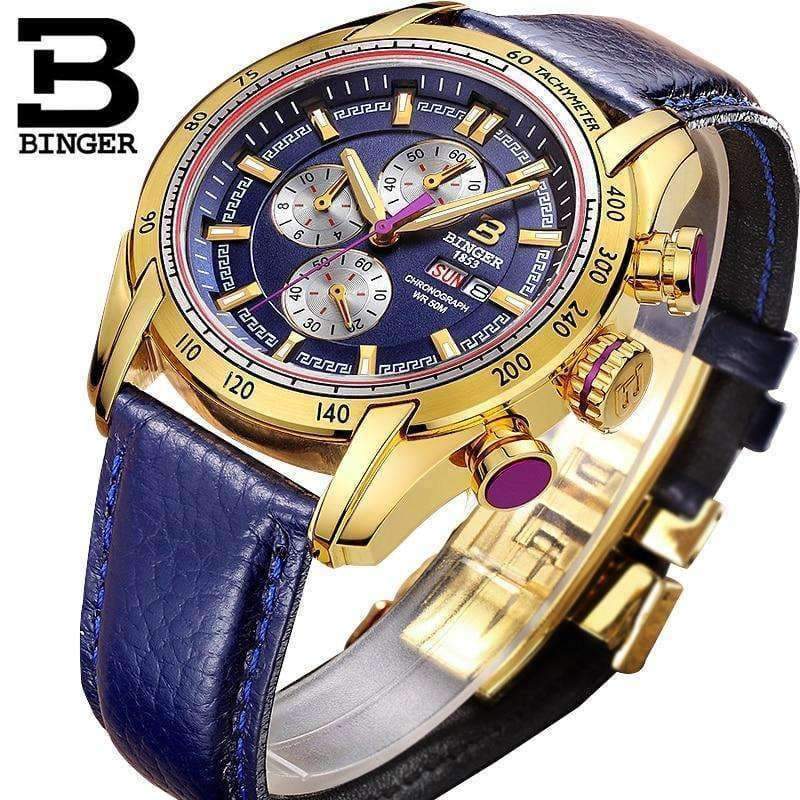 Planet Gates 44mm Switzerland Chronograph Sports Watch Swim 2018 Waterproof Military Quartz Wristwatch BINGER Men Watches relogio masculino
