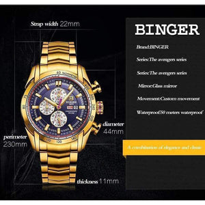 Planet Gates 44mm Switzerland Chronograph Sports Watch Swim 2018 Waterproof Military Quartz Wristwatch BINGER Men Watches relogio masculino