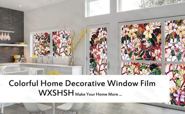 Planet Gates 45/60/90 x 200 cm Privacy solar Window Film.Static Non-adhesive Stained magnolia Pattern Home Glass Decorative Sun Blocking Film