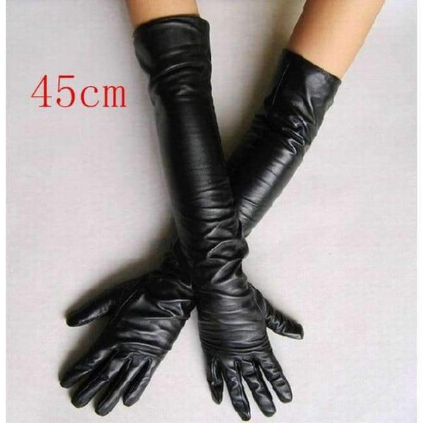 Planet Gates 45CM Black Length New 2018 Women Fashion Gloves Black Long Leather Gloves 40cm & 50cm Women's Mittens Winter Ladies Leather Gloves