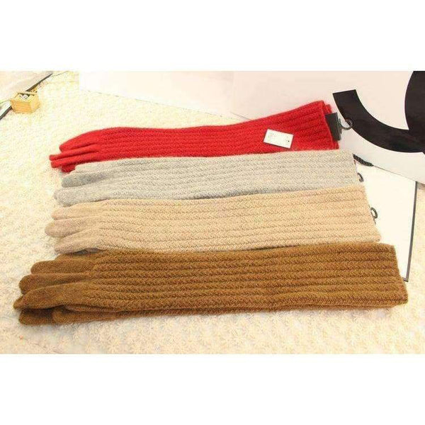 Planet Gates 45cm Long Wool Gloves Mittens for Women Warm Winter Knitted Fashion Gloves Black Brown Grey Ladies Elbow Brand Gloves 2018 New
