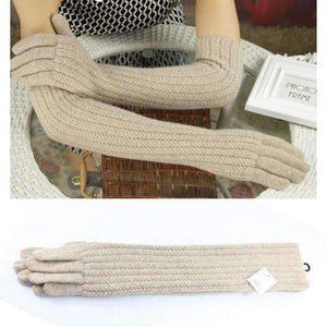 Planet Gates 45cm Long Wool Gloves Mittens for Women Warm Winter Knitted Fashion Gloves Black Brown Grey Ladies Elbow Brand Gloves 2018 New