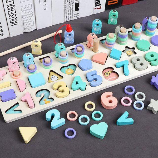 Planet Gates 465 5in1 Macaron Kids Montessori Educational Wooden Math Toys Children Busy Board Count Shape Colors Match Fishing Puzzle Learning Toys Gifts