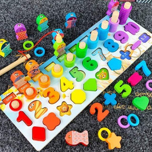 Planet Gates 465 5in1 small Kids Montessori Educational Wooden Math Toys Children Busy Board Count Shape Colors Match Fishing Puzzle Learning Toys Gifts