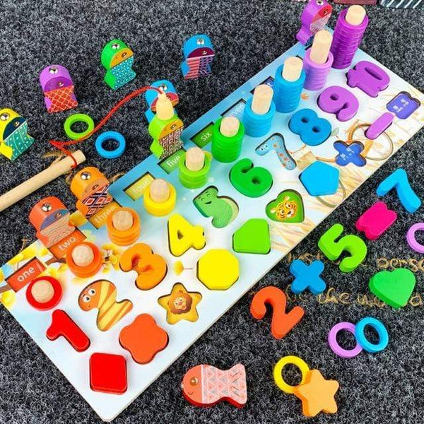 Planet Gates 465 5in1 small Kids Montessori Educational Wooden Math Toys Children Busy Board Count Shape Colors Match Fishing Puzzle Learning Toys Gifts