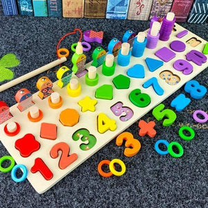 Planet Gates 465 5in1 wood Kids Montessori Educational Wooden Math Toys Children Busy Board Count Shape Colors Match Fishing Puzzle Learning Toys Gifts