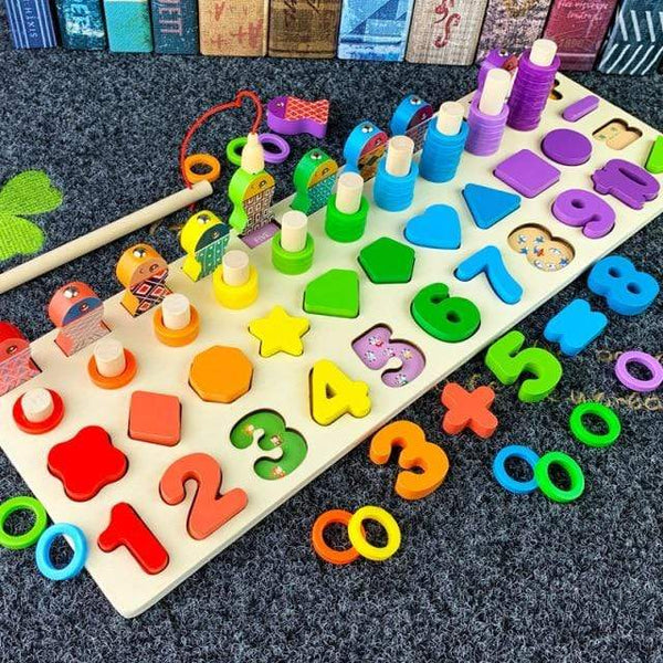 Planet Gates 465 5in1 wood Kids Montessori Educational Wooden Math Toys Children Busy Board Count Shape Colors Match Fishing Puzzle Learning Toys Gifts