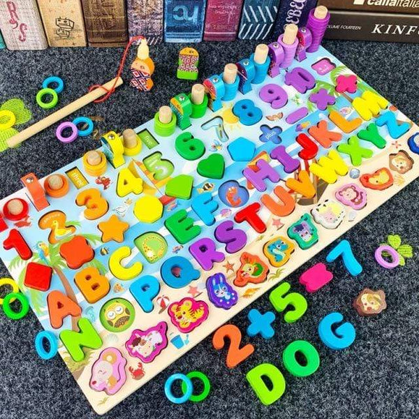 Planet Gates 465 7in1 Kids Montessori Educational Wooden Math Toys Children Busy Board Count Shape Colors Match Fishing Puzzle Learning Toys Gifts