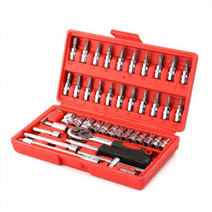 Planet Gates 46pcs 1/4-Inch Socket Set Car Repair Tool Ratchet Set Torque Wrench Combination Bit a set of keys Chrome Vanadium