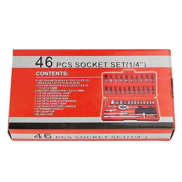 Planet Gates 46pcs 1/4-Inch Socket Set Car Repair Tool Ratchet Set Torque Wrench Combination Bit a set of keys Chrome Vanadium