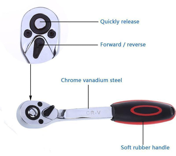 Planet Gates 46pcs 1/4-Inch Socket Set Car Repair Tool Ratchet Set Torque Wrench Combination Bit a set of keys Chrome Vanadium