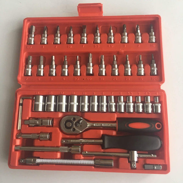 46pcs/set Carbon Steel Combination Tool Set Wrench Socket Spanner Screwdriver Household Motorcycle Car Repair Tool