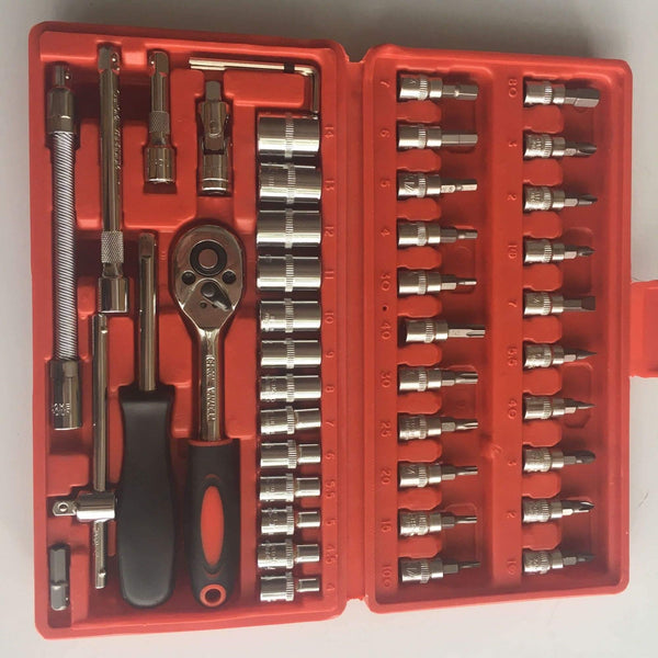 46pcs/set Carbon Steel Combination Tool Set Wrench Socket Spanner Screwdriver Household Motorcycle Car Repair Tool