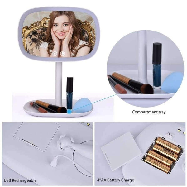 Planet Gates 47 LED Lights 360 Rotating Desktop Mirror Touch Screen Makeup Mirror Professional Vanity Mirror Beauty Adjustable Countertop