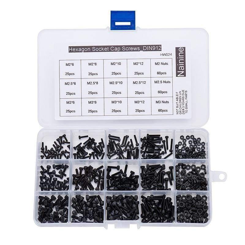 480Pcs/set M2 M2.5 M3 DIN912 Black High-strength 12.9 Level Alloy Steel Screw Hexagon Socket Head Cap Screws Car Furniture HW024