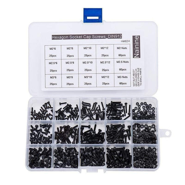 480Pcs/set M2 M2.5 M3 DIN912 Black High-strength 12.9 Level Alloy Steel Screw Hexagon Socket Head Cap Screws Car Furniture HW024