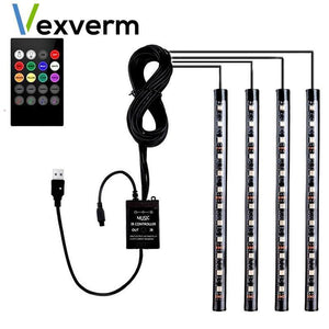 Planet Gates 48LEDS 4pcs Car RGB LED Strip Interior Light Multicolor Music Atmosphere Sound Active Function LED Strip LED Lighting with USB Port