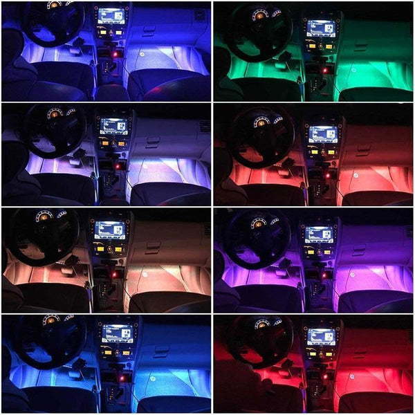 Planet Gates 48LEDS 4pcs Car RGB LED Strip Interior Light Multicolor Music Atmosphere Sound Active Function LED Strip LED Lighting with USB Port