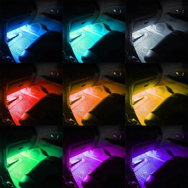 Planet Gates 48LEDS 4pcs Car RGB LED Strip Interior Light Multicolor Music Atmosphere Sound Active Function LED Strip LED Lighting with USB Port