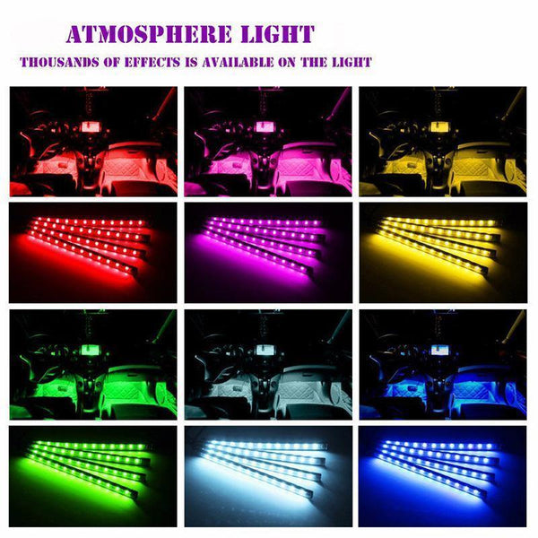 Planet Gates 48LEDS 4pcs Car RGB LED Strip Interior Light Multicolor Music Atmosphere Sound Active Function LED Strip LED Lighting with USB Port