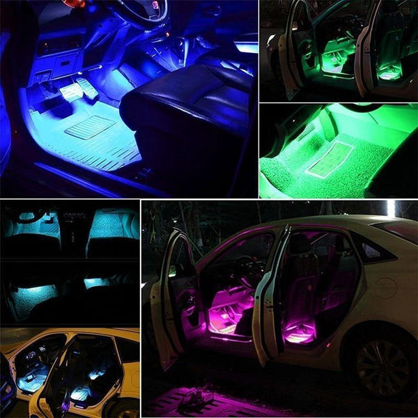Planet Gates 48LEDS 4pcs Car RGB LED Strip Interior Light Multicolor Music Atmosphere Sound Active Function LED Strip LED Lighting with USB Port