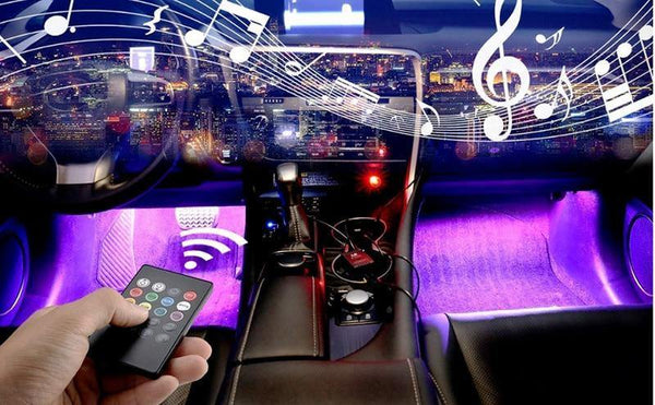 Planet Gates 48LEDS 4pcs Car RGB LED Strip Interior Light Multicolor Music Atmosphere Sound Active Function LED Strip LED Lighting with USB Port