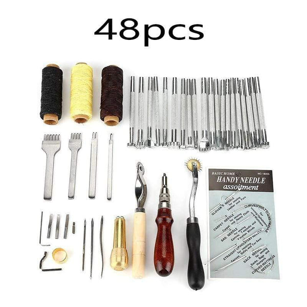 Planet Gates 48pcs Professional 37 Pcs Leather Craft Tools Kit Hand Sewing Stitching Punch Carving Work For DIY Handmade Leathercraft Accessories