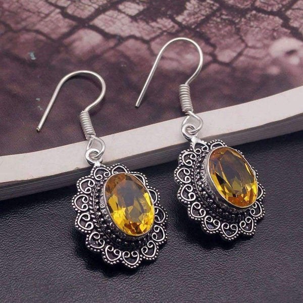 Planet Gates 49% OFF Vintage Shiny Yellow Citrine925 Sterling Silver Women Ladies Dangle Earrings 1 3/4 Inch PT07
