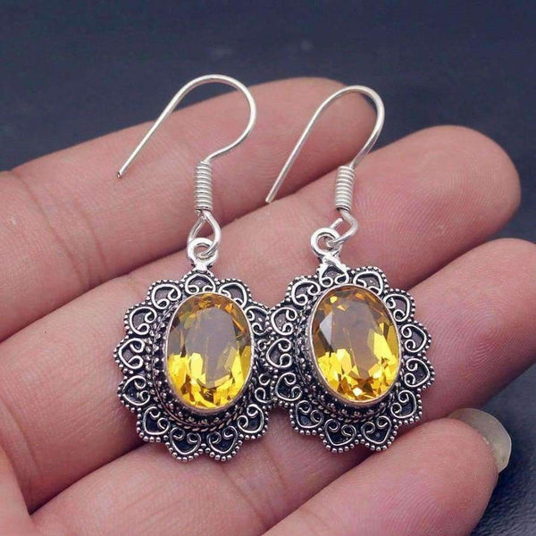 Planet Gates 49% OFF Vintage Shiny Yellow Citrine925 Sterling Silver Women Ladies Dangle Earrings 1 3/4 Inch PT07