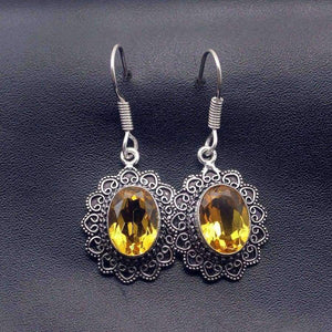 Planet Gates 49% OFF Vintage Shiny Yellow Citrine925 Sterling Silver Women Ladies Dangle Earrings 1 3/4 Inch PT07