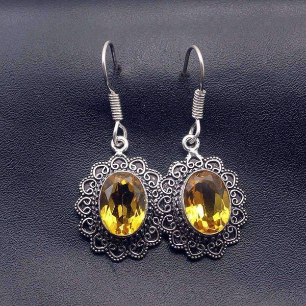 Planet Gates 49% OFF Vintage Shiny Yellow Citrine925 Sterling Silver Women Ladies Dangle Earrings 1 3/4 Inch PT07