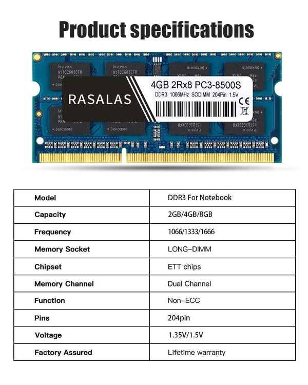 Planet Gates 4GB 8G Oперативная Nамять DDR3 1066Mhz SO-DIMM Notebook RAM 1.5v 204Pin Laptop Fully Compatible Memory Sodimm  Blue