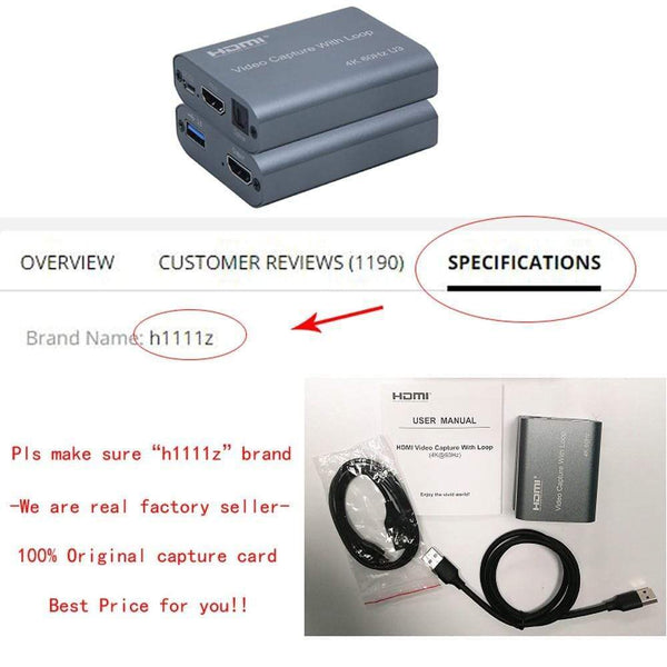 Planet Gates 4K 60HZ USB 3.0 Loop Out Audio Video Capture Card 1080P 60fps HDMI Video Grabber Box for PS4 Game Camera Recorder Live Streaming