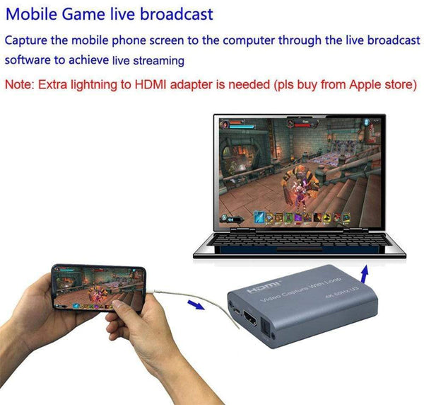 Planet Gates 4K 60HZ USB 3.0 Loop Out Audio Video Capture Card 1080P 60fps HDMI Video Grabber Box for PS4 Game Camera Recorder Live Streaming