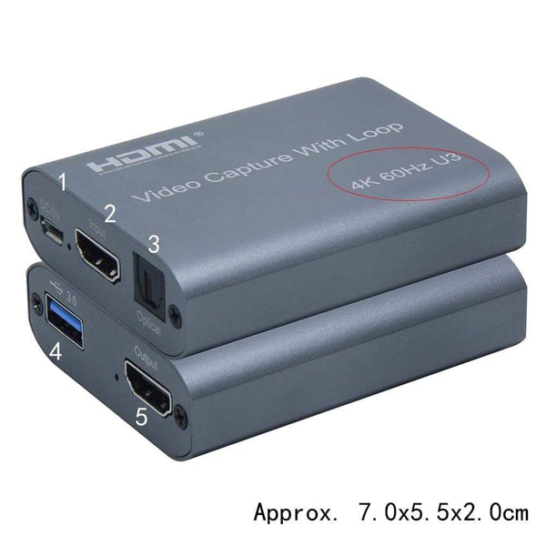 Planet Gates 4K 60HZ USB 3.0 Loop Out Audio Video Capture Card 1080P 60fps HDMI Video Grabber Box for PS4 Game Camera Recorder Live Streaming