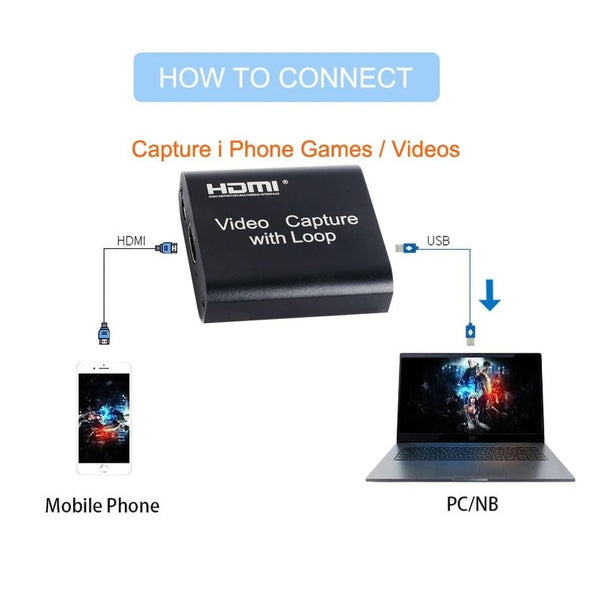 Planet Gates 4K HDMI Video Capture Card 1080p Board Game Capture Card USB 2.0 Recorder Box Device for Live Streaming Video Recording Loop Out