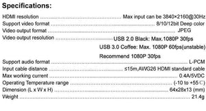 Planet Gates 4K Video Capture Card USB 3.0 2.0 HDMI Video Grabber Record Box for PS4 Game DVD Camcorder Camera Recording Live Streaming