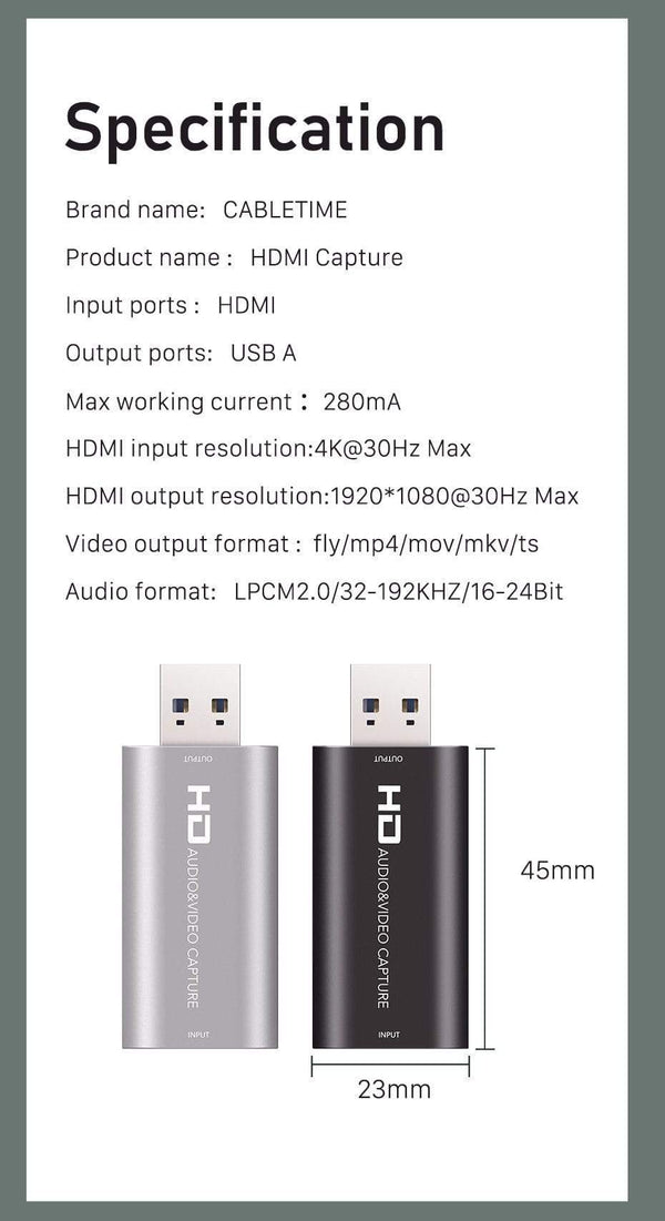 Planet Gates 4K Video Capture HDMI Capture Card USB 3.0 2.0 60FPS for Switch Camera Live Streaming Recording PS4 DVD Recorder C371