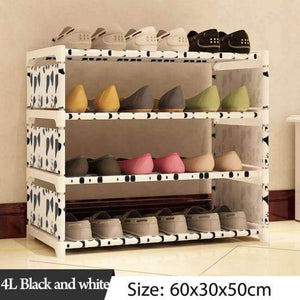 Planet Gates 4L Black and white Multi Layer Shoe Rack Nonwovens Steel Pipe Easy to install home Shoe cabinet Shelf Storage Organizer Stand Holder Space Saving
