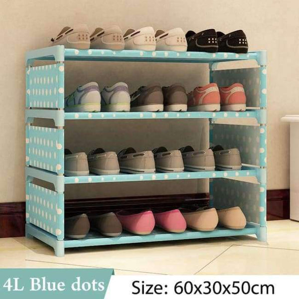 Planet Gates 4L Blue dots Multi Layer Shoe Rack Nonwovens Steel Pipe Easy to install home Shoe cabinet Shelf Storage Organizer Stand Holder Space Saving