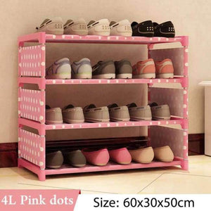 Planet Gates 4L Pink dots Multi Layer Shoe Rack Nonwovens Steel Pipe Easy to install home Shoe cabinet Shelf Storage Organizer Stand Holder Space Saving