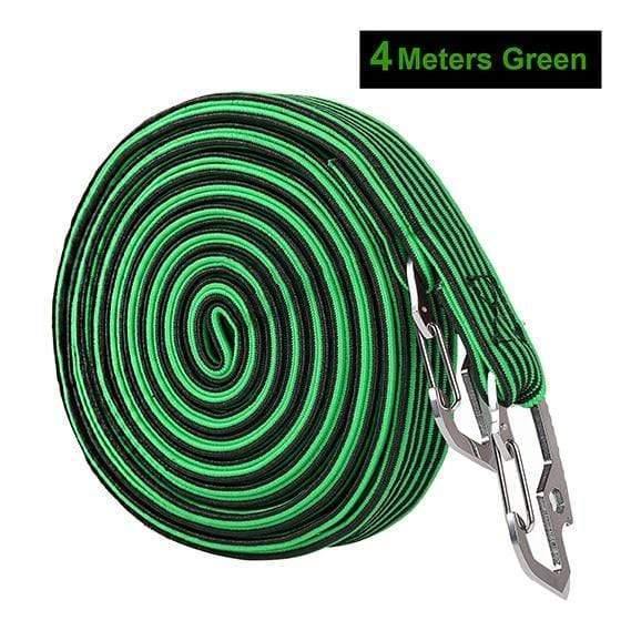 Planet Gates 4M Green 2M/4M Cycling Tension Rope Carbon Steel Hook Bike Luggage Carrier Stretch Elastic Cord Roof Rack Strap Fixed Belt