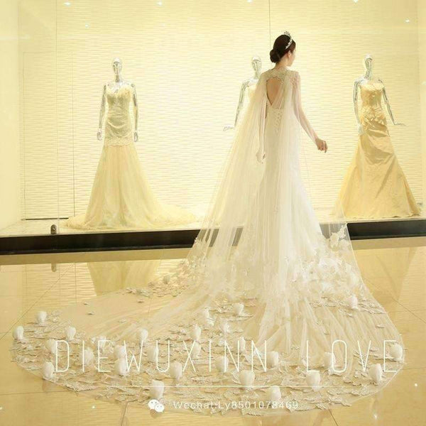 Planet Gates 4m White/Ivory Appliqued Mantilla velos de novia Wedding Veil Long With Comb Wedding Accessories TL6863