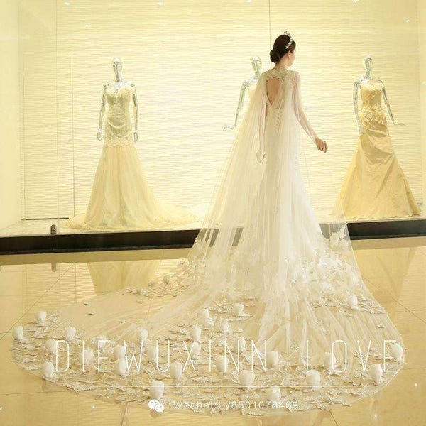 Planet Gates 4m White/Ivory Appliqued Mantilla velos de novia Wedding Veil Long With Comb Wedding Accessories TL6863