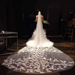 Planet Gates 4m White/Ivory Appliqued Mantilla velos de novia Wedding Veil Long With Comb Wedding Accessories TL6863