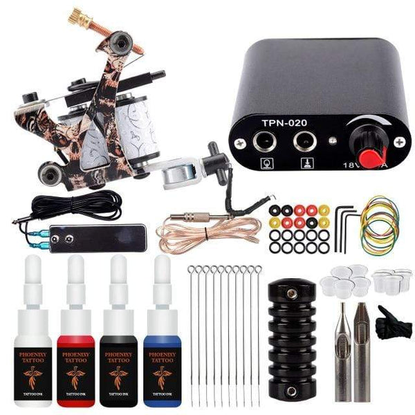 Planet Gates 4PC Inks Set2 Complete Tattoo Machine Set With Ink Power Supply Grips Tattoo Supplies Beginners Body Art Makeup Tattoo Kit Accessories Tools