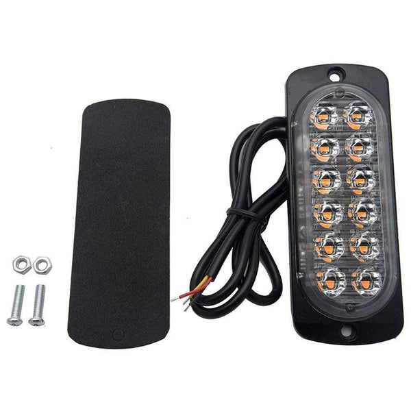 Planet Gates 4PCS 12V 24V 12 LED Super Bright Emergency Warning Caution Waterproof Amber Strobe Light Bar Flashing for Auto Car Truck SUV Van
