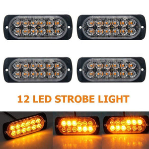 Planet Gates 4PCS 12V 24V 12 LED Super Bright Emergency Warning Caution Waterproof Amber Strobe Light Bar Flashing for Auto Car Truck SUV Van