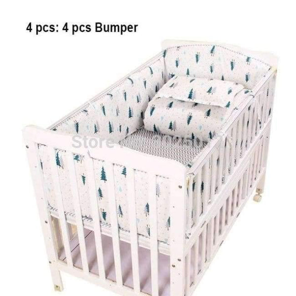 Planet Gates 4pcs 3pcs to 7 pcs Cotton Baby Bedding Set Green Tree Design Cotton Baby Bed Linens Baby Cot Bumper
