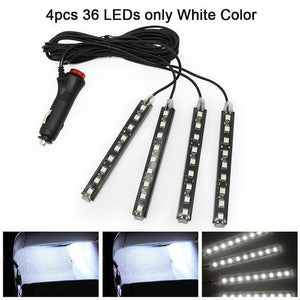 Planet Gates 4pcs 9LED White RGB LED DRL Strip Light Car Interior Decorative Lights Automobile Atmosphere Lamp Remote/Voice/App Control Foot Lamps